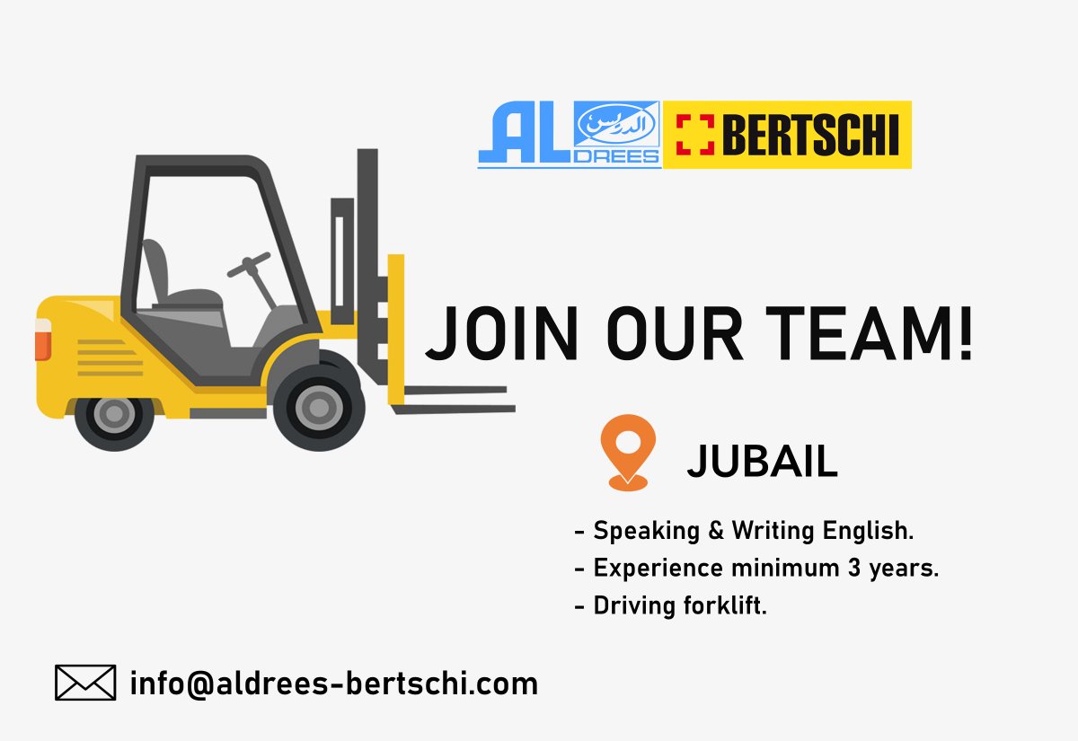 aldreesbertjub's tweet photo. #forkliftoperator #forklift #operator #jubail
#Dammam #jobs #jubail_jobs #وظائف #الجبيل #مشغل https://t.co/2c6ibtwAc7