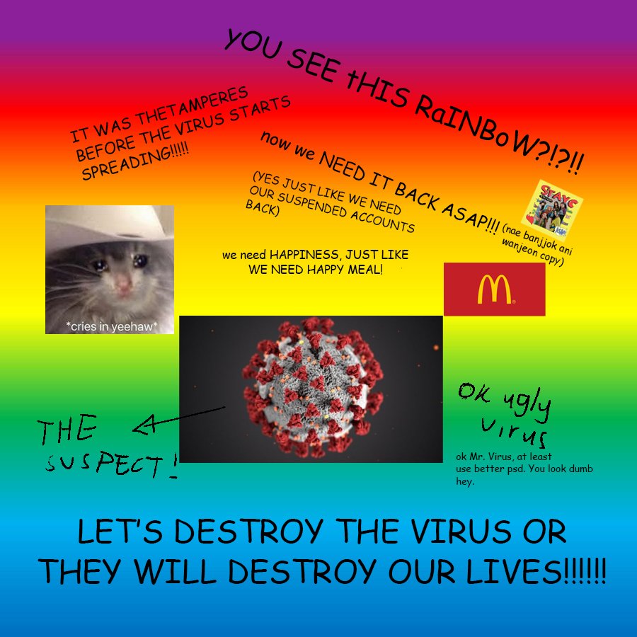 ‼️MAYDAY‼️
Hey bestie u know what, mom told me there's a virus 🦠 that has been spreading around the city!! 😱 So in urge to pRotecc yourself, I’m reminding you not to have a phisycal touch with isanghae people 🥴 and wear your mask!! 😷 A literal mask bro, NOT a sheet mask. 🙄☝🏻