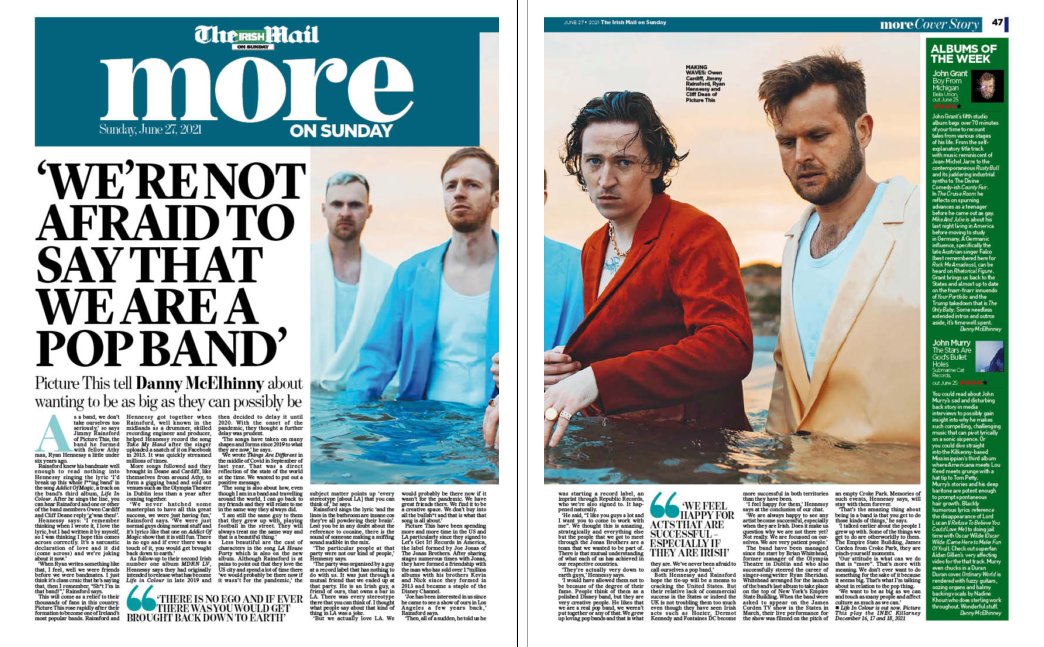 You can read my interview with Picture This in the Irish Mail on Sunday. I also review excellent new albums by John Murry and John Grant. @picturethis @IrishMailSunday @ExtraIRL @johnmurry @johngrantmusic #picturethis #johngrant #johnmurry