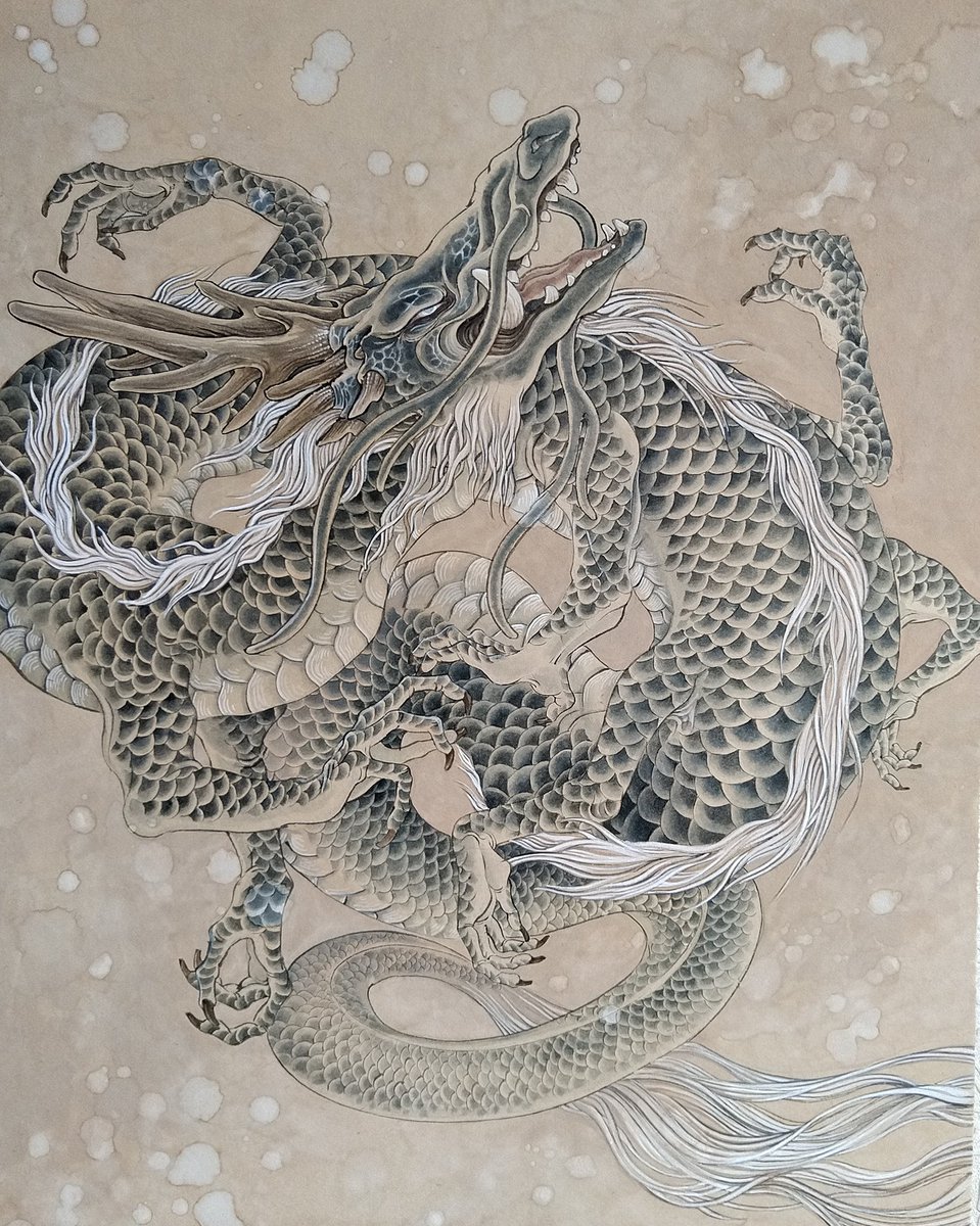 no humans dragon scales claws eastern dragon antlers traditional media  illustration images