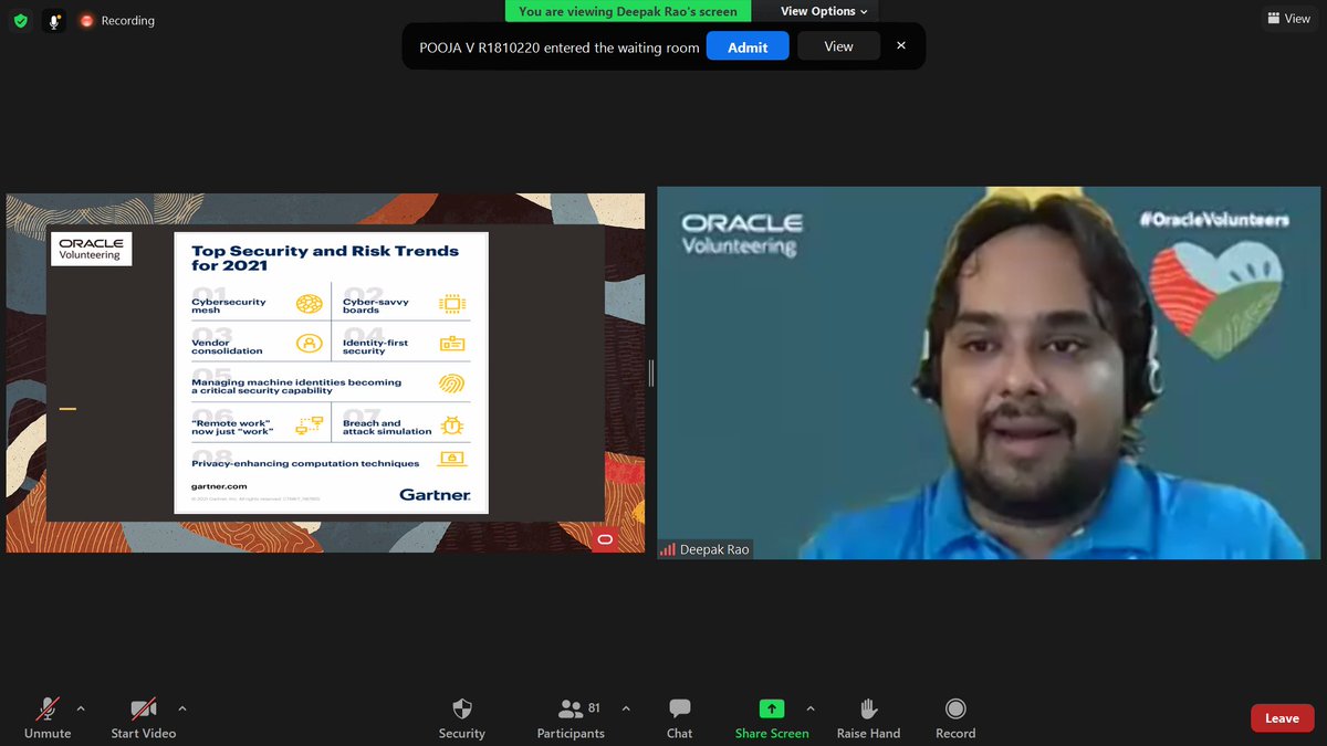 kamal_peter's tweet image. #oraclevolunteer helps students understand #futurejobs &amp;amp; needs in security. Demand for #securityengineers, #cybersecurityanalysts on rise following  #pandemic.Companies have shifted security into the #productlifecycle to minimize #securitybreaches safeguard #datasystems #privacy.