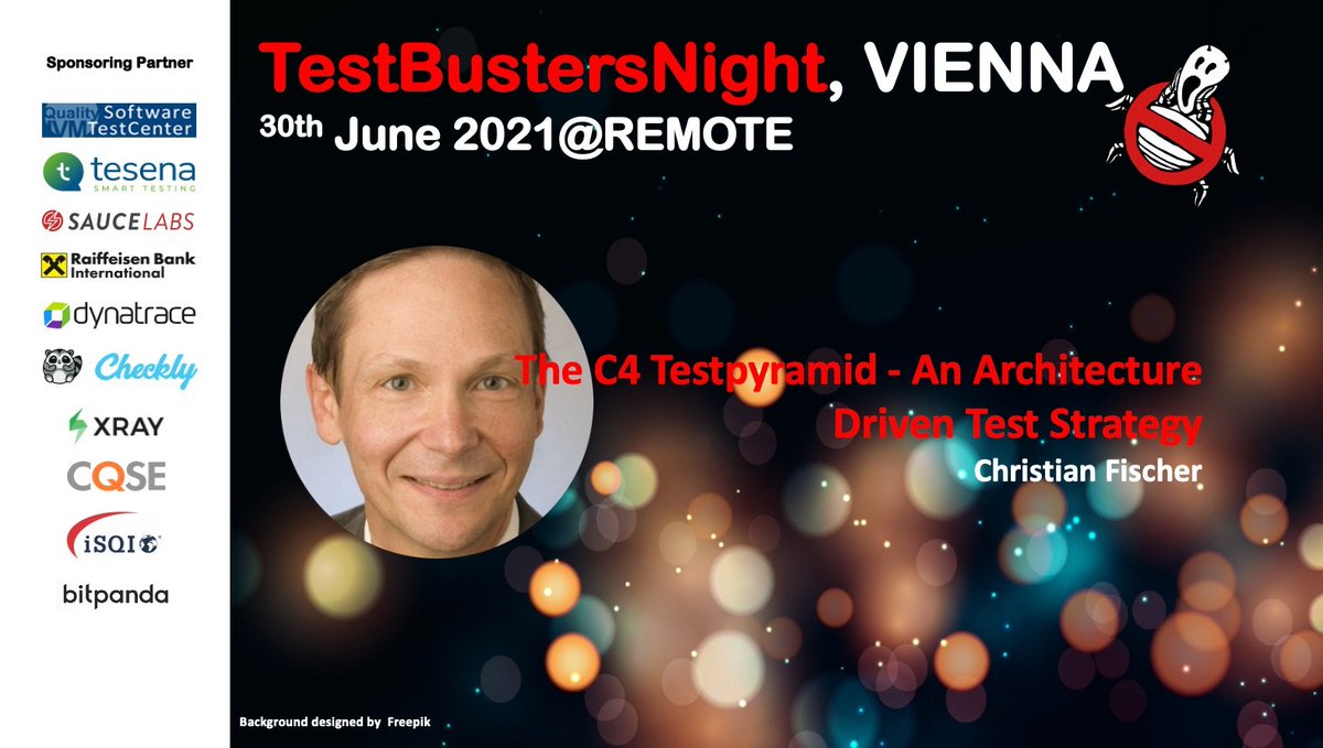 RudolfGroetz's tweet photo. Who ya gonna call? #TestBustersNightVIENNA  - We called Christian Fischer for a talk "The C4 Testpyramid" - #atamVIE sponsored by @IVM_at @TesenaCZ @saucelabs @RBI_Presse @Dynatrace @checklyHQ @XrayApp @cqse @iSQICert @bitpanda Register: https://t.co/6qXPqmmrLc https://t.co/6wKM9Agnrb