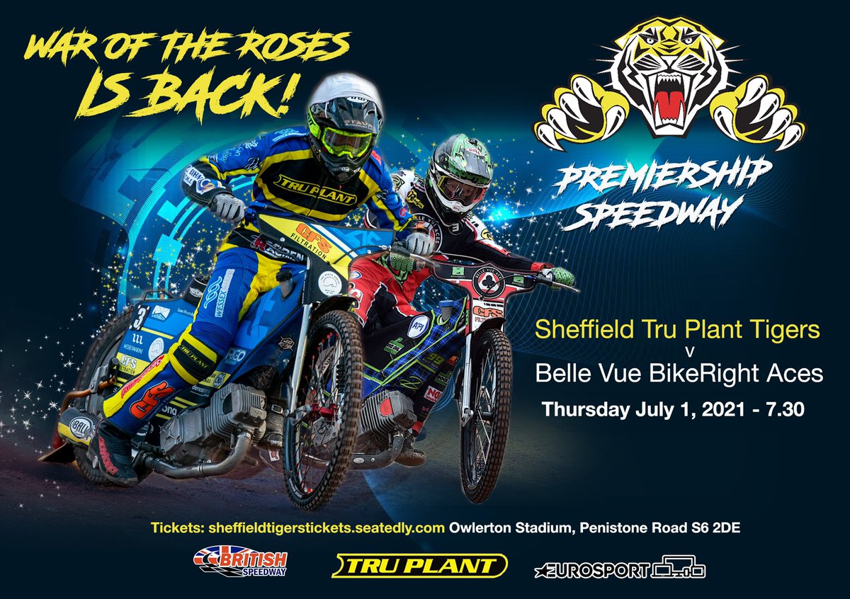 💥𝙒𝘼𝙍 𝙊𝙁 𝙏𝙃𝙀 𝙍𝙊𝙎𝙀𝙎 𝙄𝙎 𝘽𝘼𝘾𝙆 💥

🆚 <a href="/TheAces/">Belle Vue Speedway</a> ♣️
🏟 Owlerton Stadium, S6 2DE
📆 Thursday July 1 (7.30)

Book now to guarantee your spot! 
🎟 sheffieldtigerstickets.seatedly.com

#️⃣ #sheffieldissuper #barnsleyisbrill
#tigerspride #britishspeedway