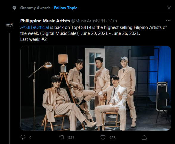 SB_Senyora19's tweet photo. Nagmamanifest na ba? @SB19Official in GRAMMY AWARDS Twitter Topic??? https://t.co/7ko8JgHmif