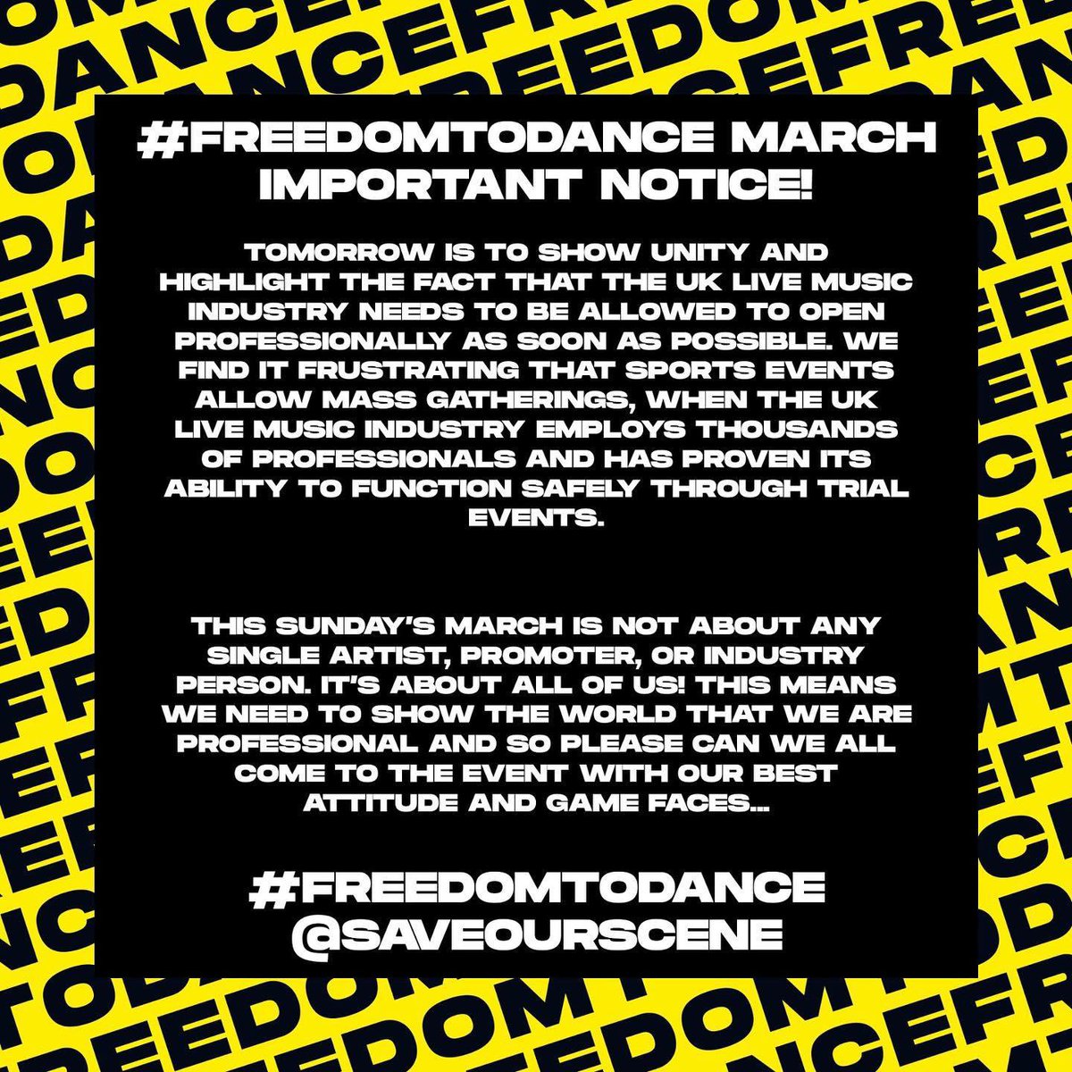 FunkButcher's tweet image. #FreedomToDance March today ❤️✌🏾

If you’re coming down, good vibes only 😊 

I’m supporting the Hospitality sector and the disruption and disregard to our important music infrastructure. That’s the ONLY message I’m behind today.