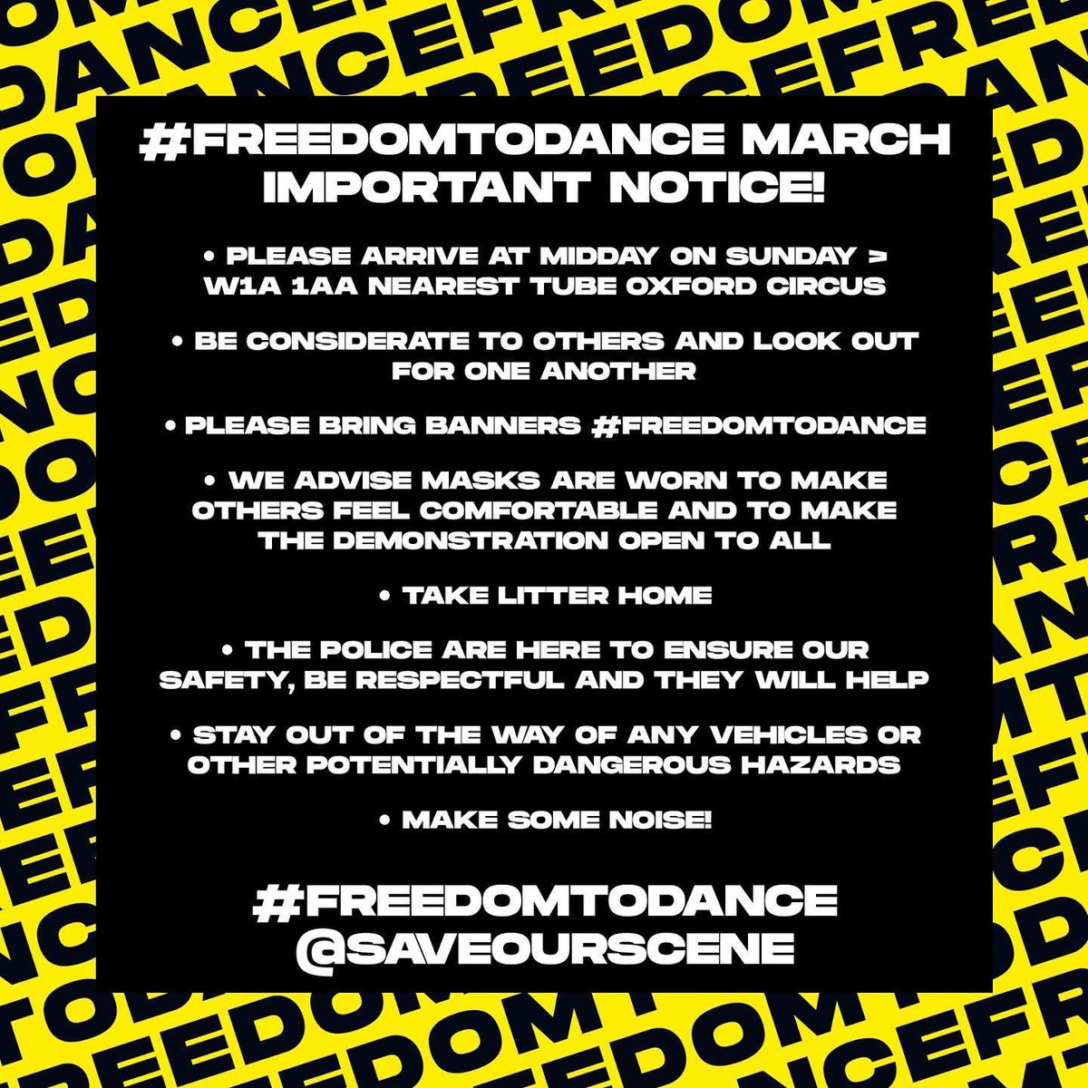 FunkButcher's tweet image. #FreedomToDance March today ❤️✌🏾

If you’re coming down, good vibes only 😊 

I’m supporting the Hospitality sector and the disruption and disregard to our important music infrastructure. That’s the ONLY message I’m behind today.