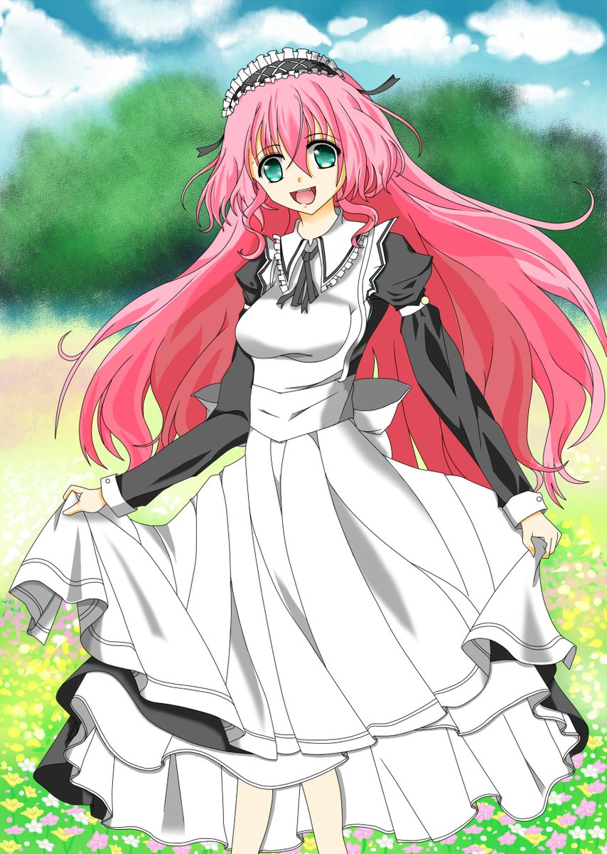 翠蓮 時間がかかりましたが メイドさん ふたりめ 完成しました 蛇足で背景を付けようとしたのが時間がかかった原因です 背景 風景は慣れていないので もっと練習します 落書き イラスト練習中 イラスト オリジナルキャラクター