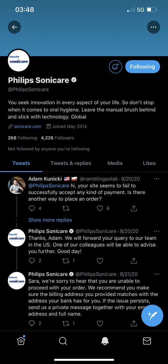 C_von_Fletcher's tweet photo. @PhilipsSonicare I think your setting are the prob now place to DM and can’t search ya in new message. https://t.co/Upf0JyTMNK