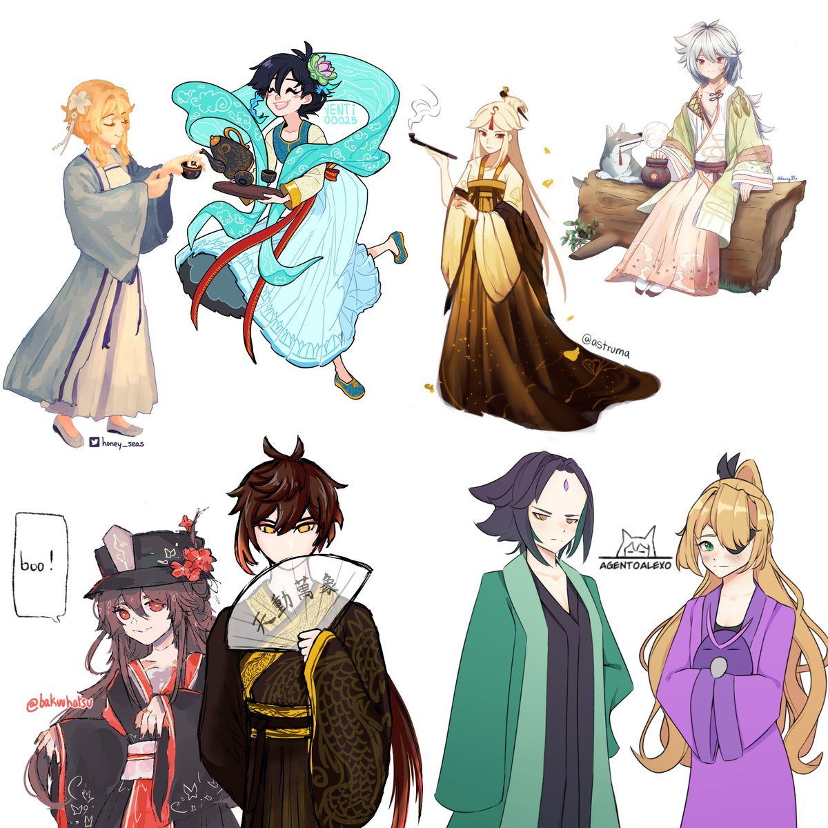 genshinartccs's tweet photo. genshin cc art night 19! this week, we've got everyone looking classy in a hanfu theme! 

thanks everyone who joined! #GenshinImpact https://t.co/5AWlIQ2B3A