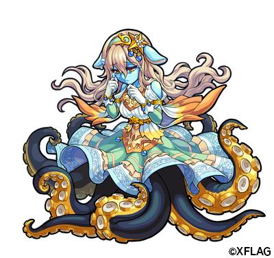 西風ナズ お仕事 スキュラ 進化前 神化 キャラデザ イラスト担当させていただきました キルケーに異形の姿に変えられてしまった悲運の女性ですが 神化では全てを受け入れてたこ焼き屋さんになっています 前向きで可愛いね バンドver は別の