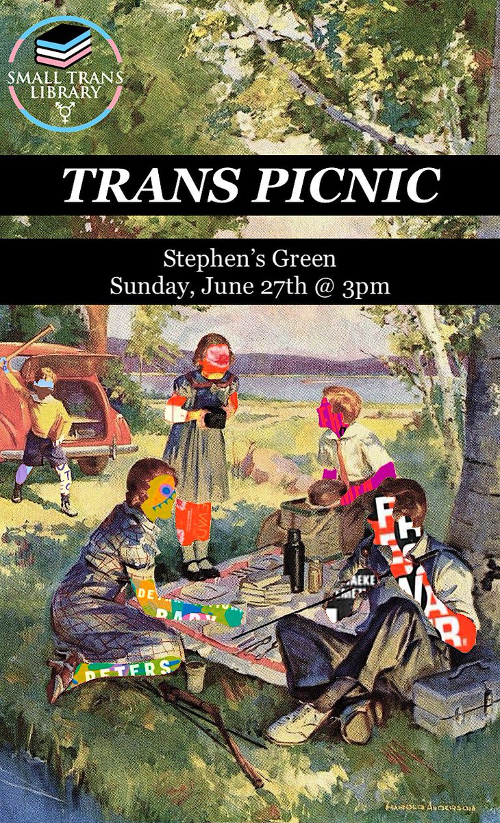 translibdub's tweet image. 40+ homemade fairy (😏) cakes, gluten-free AND gluten-full focaccia, snacks, fizzies, LGBT+ books, blankets, bit of music, good trans company, 17º forecast, what more could you ask for on a Sunday afternoon?
We'll be looking to set up near the bandstand in Stephen's Green at 3pm!