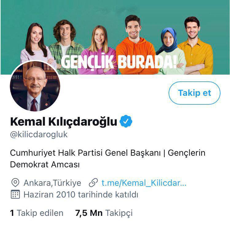 Kemal Kılıçdaroğlu'nun Twitter hesabının biyografi kısmına "Gençlerin Demokrat Amcası" yazmışlar.

10 senedir seçim kaybedip koltuğu bırakmıyor. Kendisini eleştireni partiden atıyor. Esnafı ve çiftçiyi tehdit ediyor. Gençlerin demokrat amcasıymış! Gençlerin bundan haberi var mı?