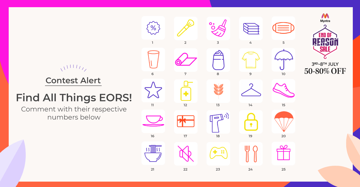 myntra's tweet photo. Crack these doodles, and tell us which of these are related to #MyntraEORS in any way!! One winner bags a Myntra Gift Voucher worth Rs. 5000! 

Use #MyntraEORSisIndiasBiggestFashionSale #3to8JulyWithMyntraEORS
+ follow @Myntra to qualify. 
#ContestAlertIndia #Contest https://t.co/Dn9n7HS8KP