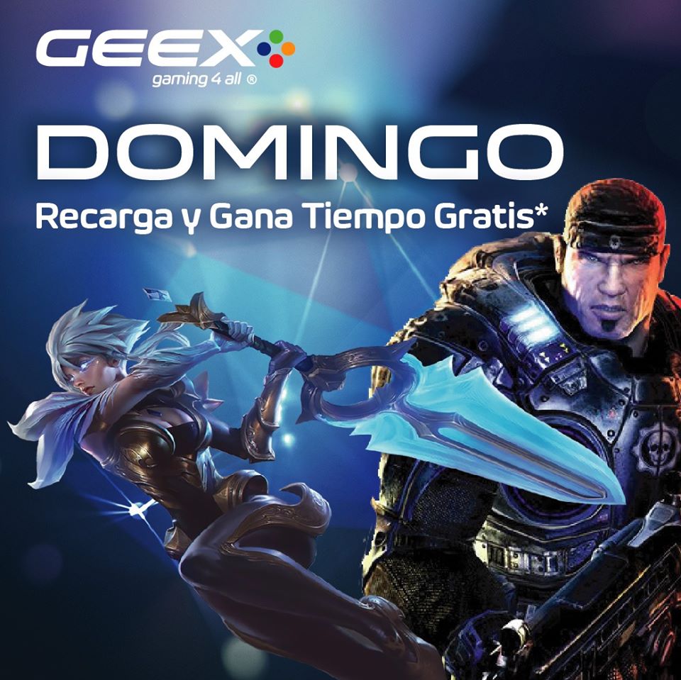 GamingGeex's tweet photo. Hoy domingo ven a Geex Gaming a divertirte mas tiempo. Con la recarga de cualquier paquete te regalamos una hora mas. #VideoJuegos #Geex #GeexGaming #GeexNight #eSports #Gamers #GamingXalapa #PROMOCION https://t.co/H9E8GBlics