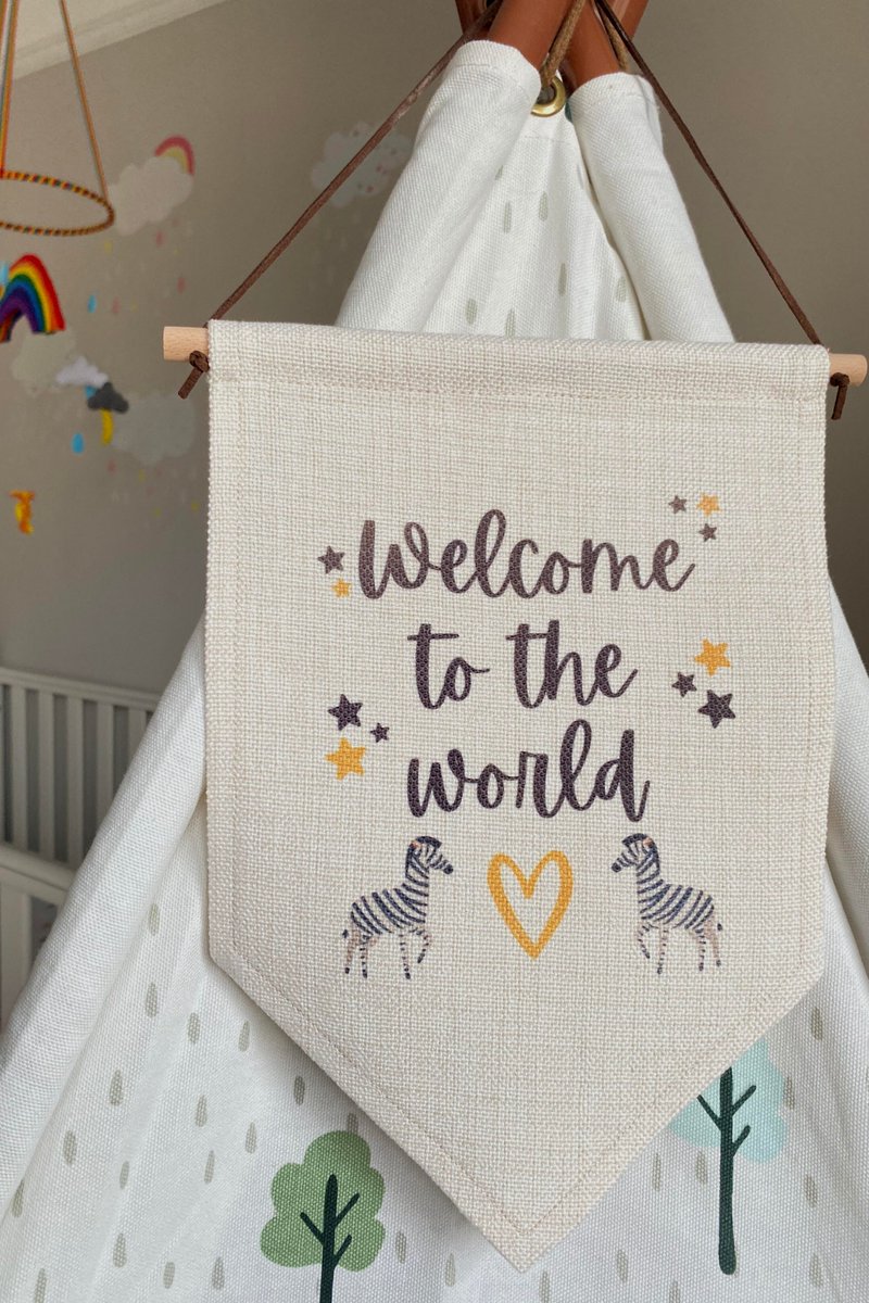 New baby arrival, or on the way?? Can be personalised and colours very flexible to suit any nursery scheme: etsy.me/3w1QBuG #newbabygift #pennantbanner #welcometotheworld
