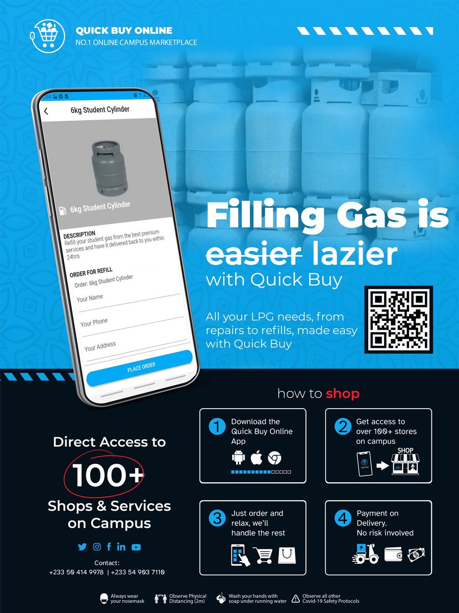 KNUST_Live's tweet photo. Don’t run out of gas when @quickbuy_online is ready to serve you. They make you relax as they run around for you. 

Fill your gas with @quickbuy_online.

Download the app on playstore &amp; app store 

#MadeInKNUST #startup #quickbuyonline #knust https://t.co/kQXFW5VQWH