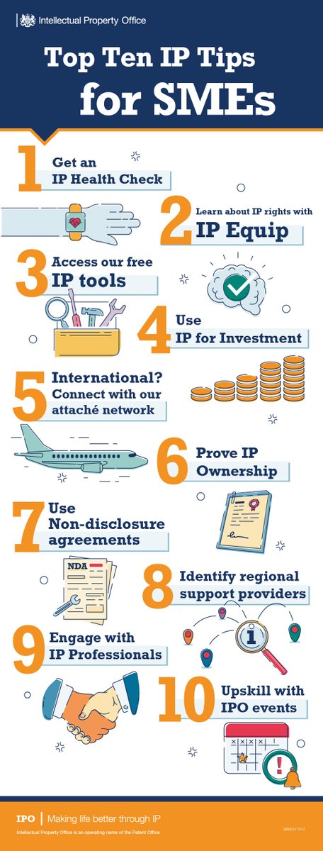 The_IPO's tweet image. It&apos;s Micro-, Small-, and Medium-sized Enterprises Day! 

Recognised by the @UN, it raises awareness of entrepreneurs’ positive contributions to sustainable development and the global economy 🌍

Here are our TOP TEN tips for #SME&apos;s...

#IPBasics 👉 bit.ly/2TZELUH