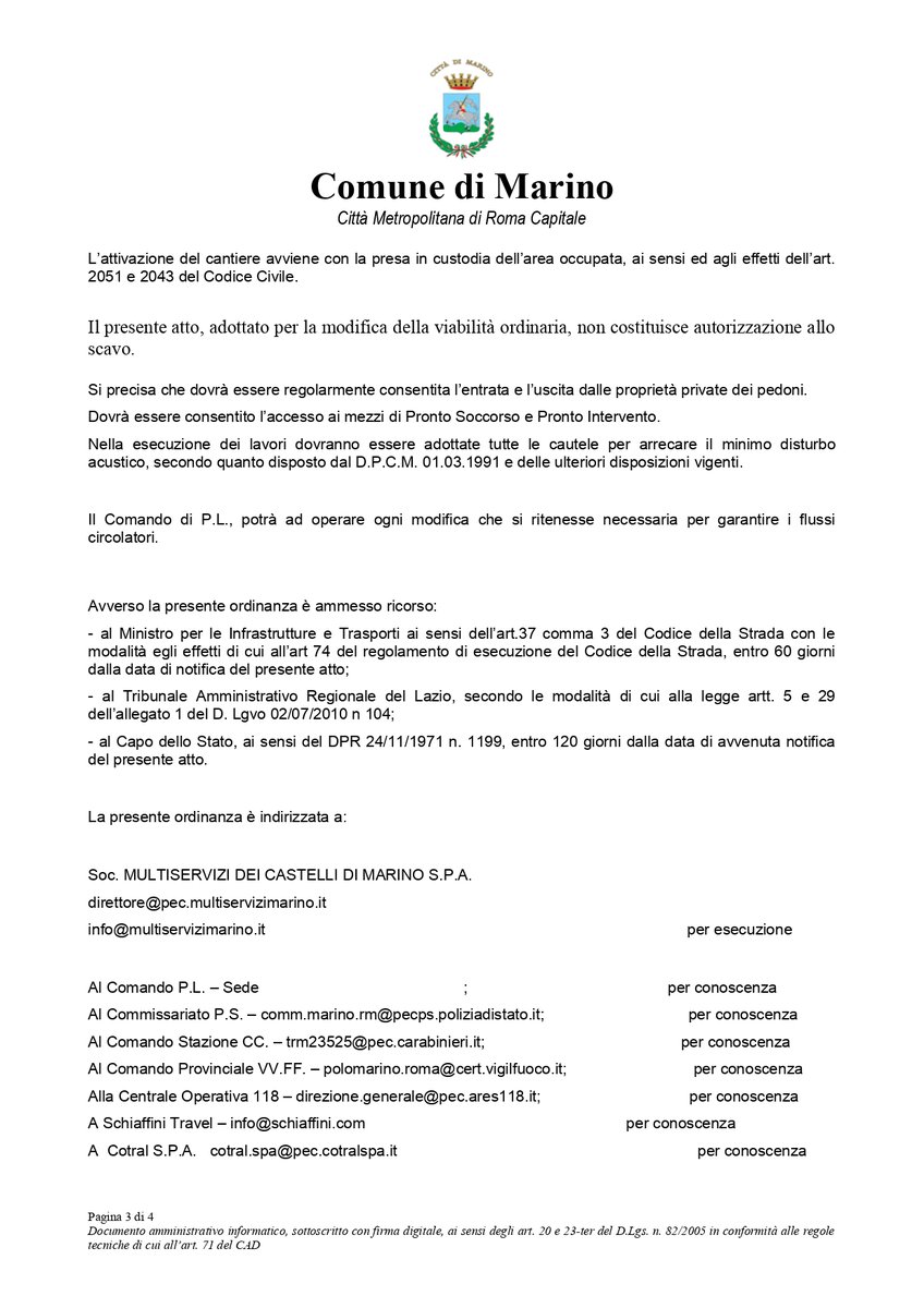 ATTENZIONE ⚠: Domani 28.06, dalle h 6 alle 11, è in vigore Ord. 200 che istituisce temporaneamente il divieto di sosta con rimozione in Marino Centro e Cava dei Selci, per pulizia stradale e taglio erba infestante:
Prestate attenzione e rispettate la segnaletica stradale 🚫