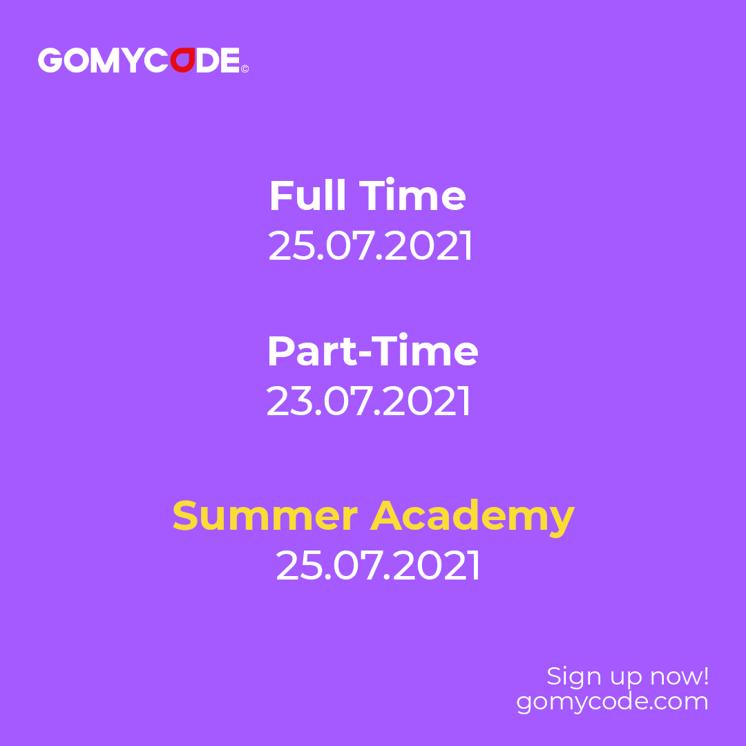 GomycodeE's tweet image. Our new sessions are ON!!!!
If you would like to join our next sessions, register at our website at gomycode.com 😉
#futureofwork #GOMYCODE #gomycodeinegypt #community #learning #SummerAcademy