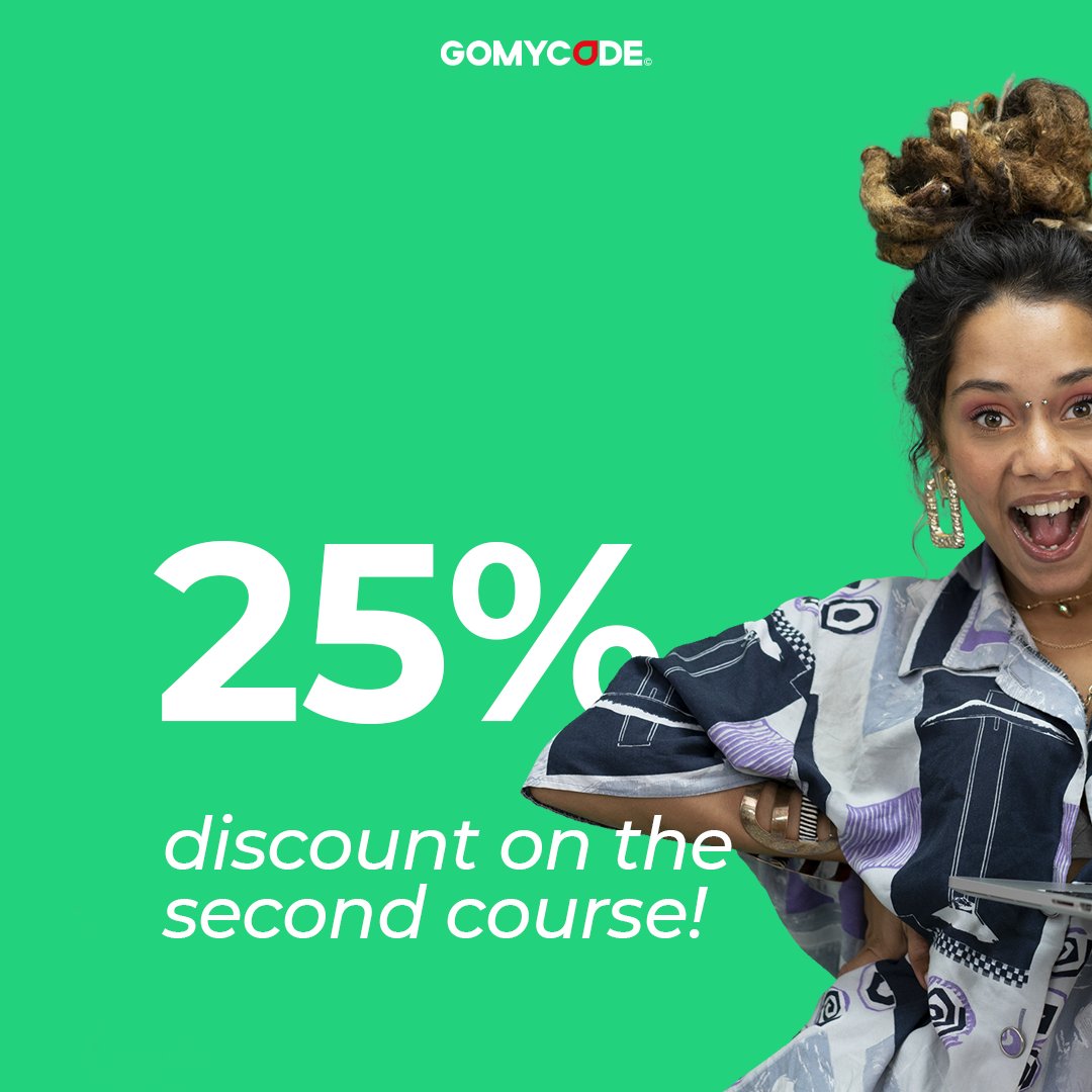 GomycodeE's tweet image. Our 25% discount chance still stands 😉
Any available track from Web, Data, Game, Design, and Digital Marketing.
Don’t miss the chance and sign up today to our website @gomycode.com 🤙
#tech #futureofwork #GOMYCODE #gomycodeinegypt #discount