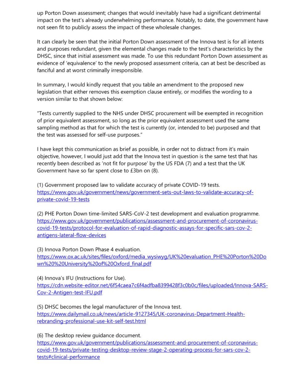 Shredz90's tweet photo. #ODX #AVCT #ABDX

The Commercial Director of Hughes Healthcare with an open letter to MP’s with regards to the proposed legislation for validating tests.

More DHSC loopholes being exposed  with regards to the Innova LFT.

PD/DHSC really need a thorough investigation &amp; shakeup 😤 https://t.co/cq7W88SJob