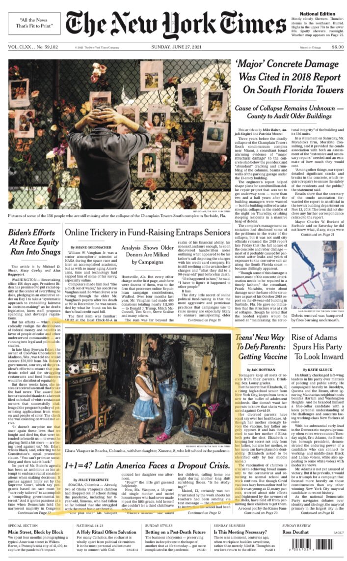 julieturkewitz's tweet photo. Today’s New York Times front page: Latin America faces an education crisis. The region is home to less than 10% of the global population, yet more than 30% of global Covid deaths. And as cases continue to soar, millions of kids are still out of school. https://t.co/lgNmIevQ1A https://t.co/wGAQNMrpYp