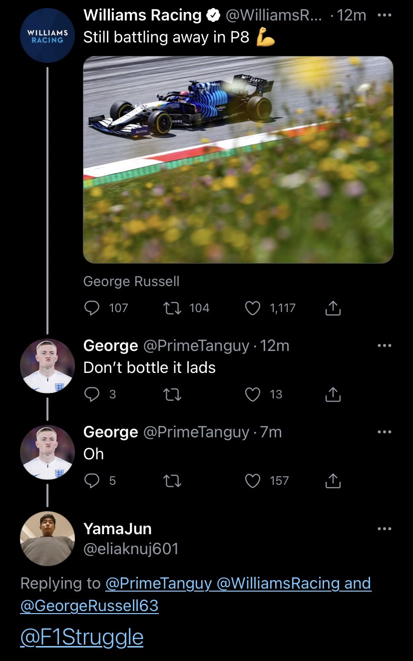 F1 Struggle Tweets on Twitter "all russell fans know is pain