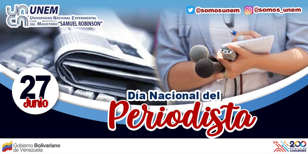 La Universidad Nacional Experimental del Magisterio felicita a todos los periodistas de la patria en su dia. La mejor noticia no es siempre la que se da primero, sino muchas veces la que se da mejor ( García Márquez) @NicolasMaduro @CTrompiz2 #Carabobo200AnosDeLibertad