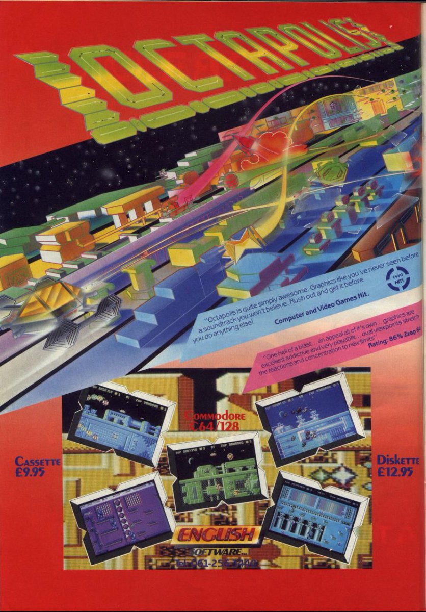 TakodanTweets's tweet image. 1988 advert for the game &apos;Octapolis&apos; by #EnglishSoftware on #Commodore #C64