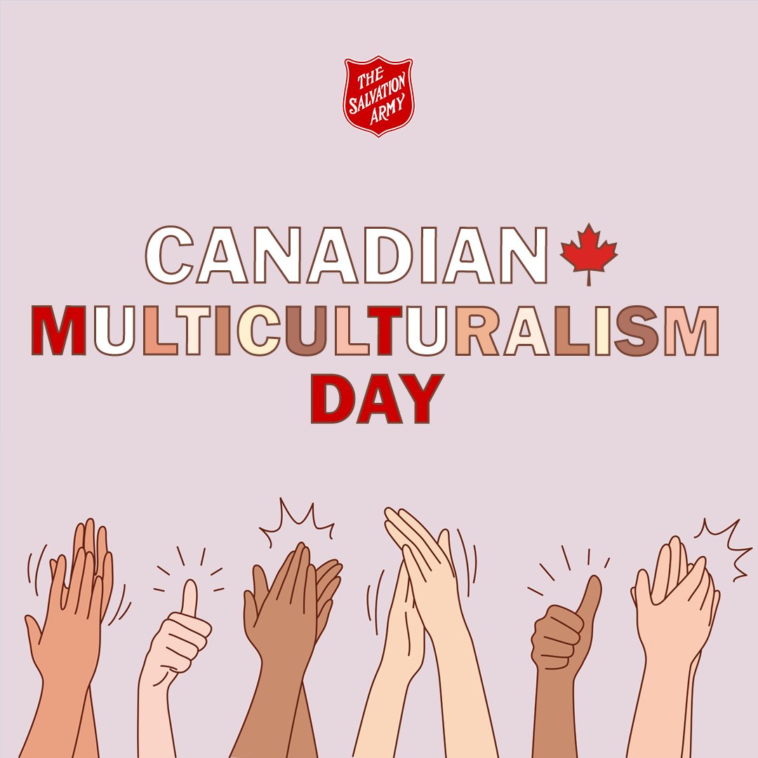 salvationarmy's tweet image. Happy Canadian #MulticulturalismDay!

Canada's diversity is one of our strengths, and no matter our backgrounds, our shared mission remains—to give hope to neighbours in need. Today, The Salvation Army honours all Canadians who enrich our communities. ❤️