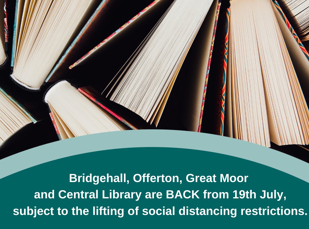 StockportMBC's tweet photo. Subject to the next stage of the government’s #RoadmapOutOfLockdown, Bridgehall, Great Moor, Offerton and Central Libraries will reopen from 19th July. You can access lots of fantastic e-books and e-audiobooks online for FREE. Visit https://t.co/7XwYS3Y6gE to find out more. https://t.co/BHUfKa1pWp