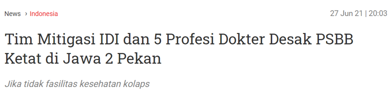 WHO, IDI, Perhimpunan 5 Profesi udah satu suara loh ini tentang perlunya PSBB ketat lagi. 

Udah banyak laporan juga kalo RS penuh, dapat ICU susah, bahkan sampai masuk IGD pun sudah sulit.

Halo para pemegang kebijakan, apalagi yang ditunggu?
Mau nungguin sampai RS kolaps kah?