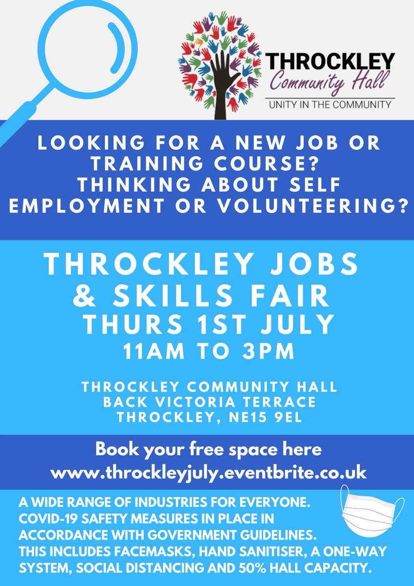 FREE jobs &amp; skills fair on Wednesday 1st July #jobs #newcastle #jobsfair - book here eventbrite.co.uk/e/throckley-jo…