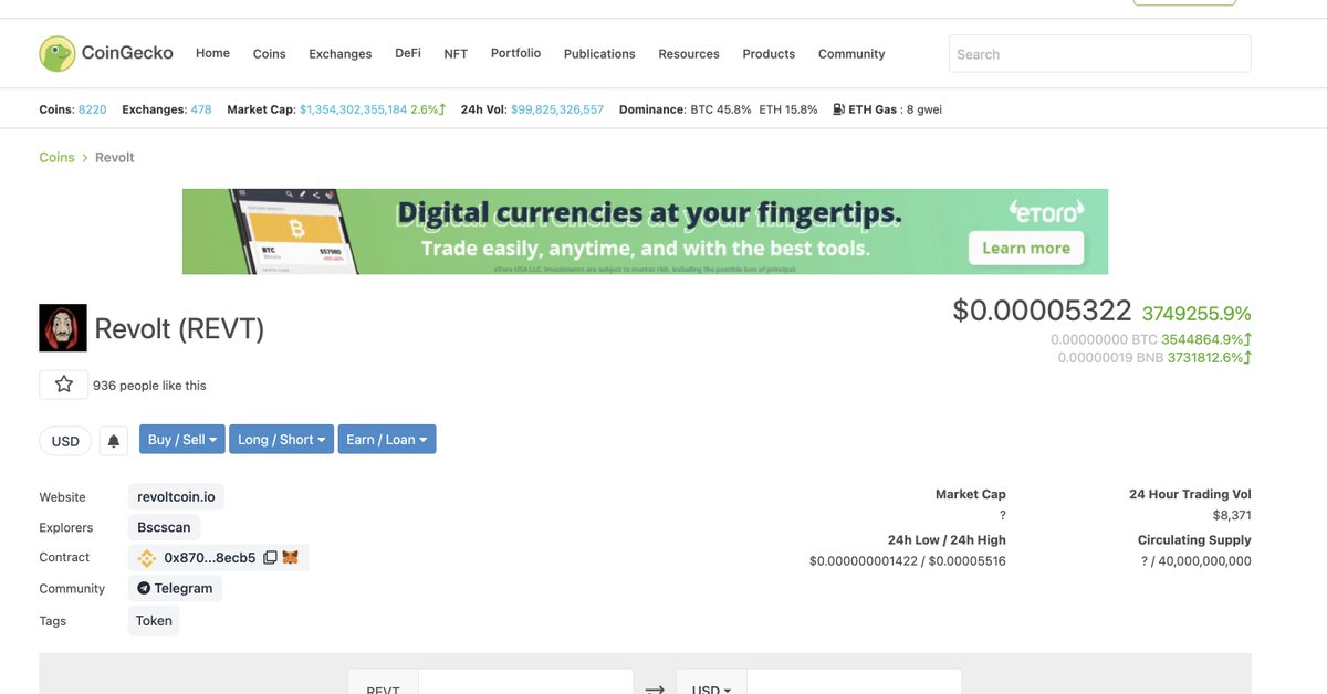 RevoltCoin's tweet image. Revolt Up 3749255% 💎😁💎 #revoltcoin #cryptocrash #cryptomoonshots #CryptoMoonies #cryptomoonwatch #memecoin #memecoins #crypto #wallstreetsbets #cryptotwitter #memecoins #doge #dogecoin #BabyDoge #BabyDogeArmy #EverRise #EverRisetoken #EverRiseArmy #dogearmy #BabyDogeCoin #btc