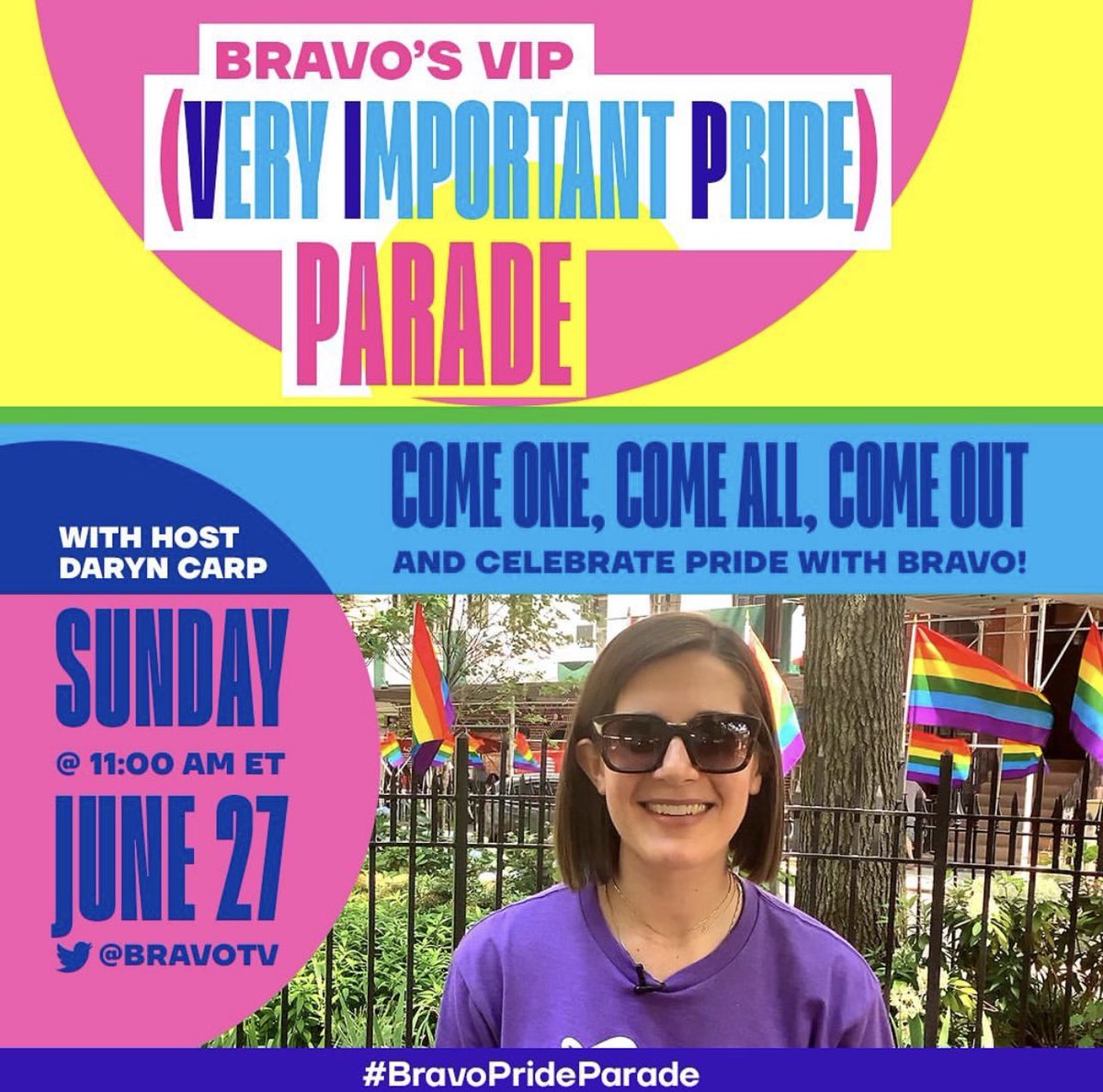 Happy Pride Everyone!!! 🏳️‍🌈💖🌈 You’re invited to Bravo's VIP (Very Important Pride) Parade! Come watch the Marge judge a housewife’s drag show starting TODAY on Twitter, live at 11am ET. 👧🏼💃🏼✨🎉  Don't miss the #BravoPrideParade! <a href="/Carpedaryn/">Daryn Carp</a> <a href="/BravoTV/">Bravo</a>