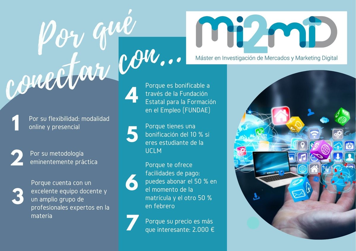 Si te gustó nuestro post anterior, ¡ahí van unas cuantas RAZONES interesantes, mejor dicho...MUY INTERESANTES para elegir nuestro Máster en Investigación de Mercados y Marketing Digital. ¡Mira, mira! 
#Mi2mD #MarketingOnline #MarketingTalavera #UCLM #Preinscripción