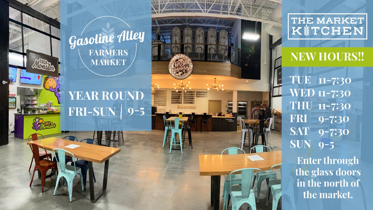 Big news for our businesses in the Market Kitchen... They are now opening SIX days a week! It's such a great spot for breakfast, lunch, dinner, work meetings, catching up with friends, hanging out with your family... *EDITED WITH CORRECTED HOURS*