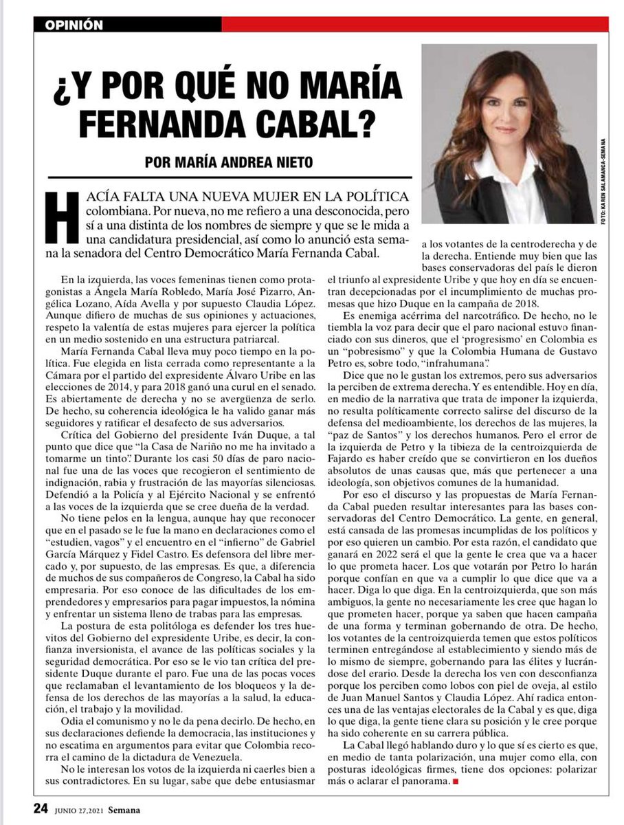 <a href="/MariaFdaCabal/">María Fernanda Cabal</a> puede ser la Ángela Merkel colombiana.