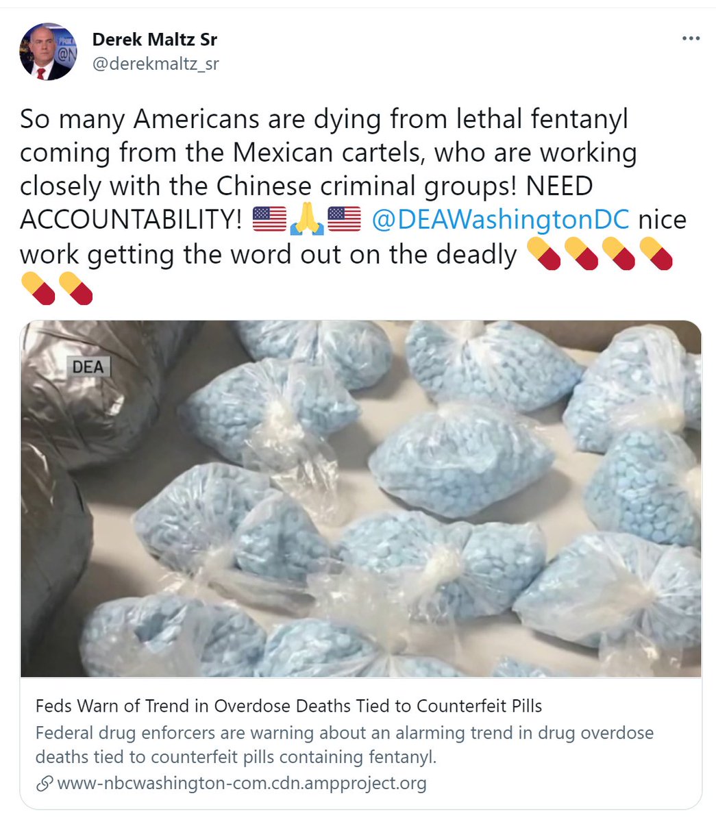 We're working hard to spread the message -- 1 out of every 4 counterfeit pills contains a DEADLY amount of fentanyl

Follow us to learn more or reach out for our resources and events

#Learnmore : dea.gov/sites/default/… <a href="/derekmaltz_sr/">Derek Maltz Sr</a>