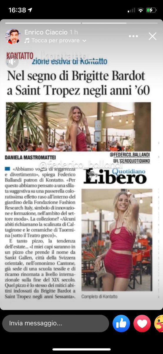 FBallandi's tweet photo. @Libero_official @DMastromattei #sfilata mercoledi #3062119 non perdetela #summernightsdream i colori i materiali la location e le musiche che sapranno stupirvi .... Grazie a Daniela per aver interpretato al meglio il suo pensiero dell' evento @Kontatto https://t.co/np5g9WDwy5