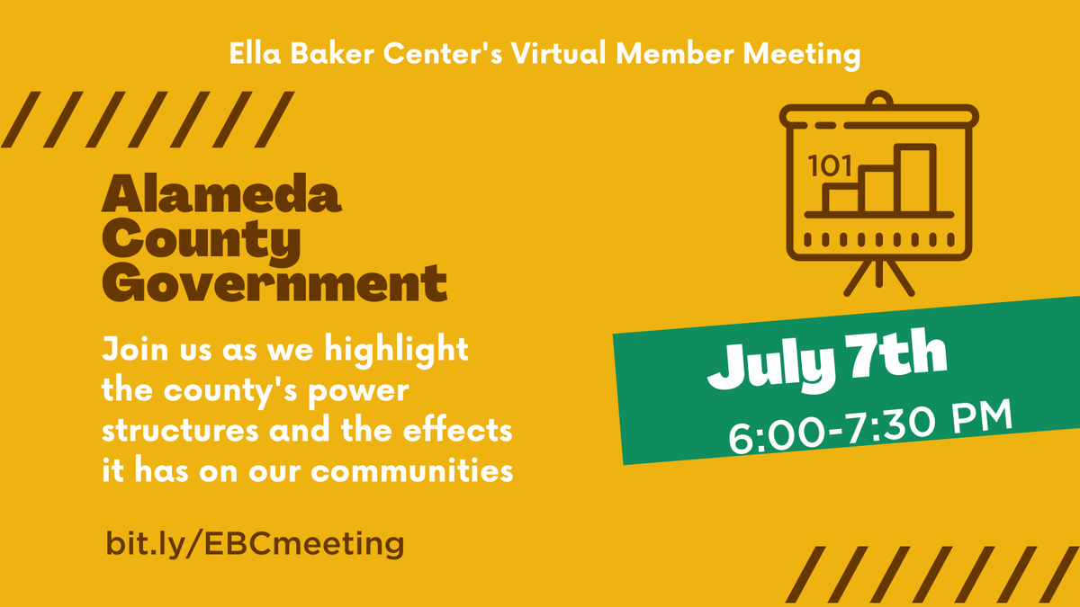 Learn more about the politics and power structure of the Alameda County government with the Ella Baker Center on July 7th!
Register today at: buff.ly/2ZUDDCr