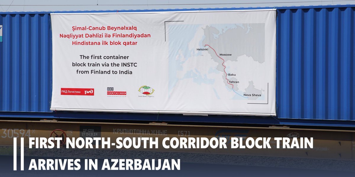 The first container train sent from Helsinki to the Indian port of Nava Sheva arrived in Azerbaijan. https://t.co/JmXkAypAia #ady #demiryollari #railway #freight #cargo #transit #export #import #adycontainer #INSTC https://t.co/LLTOyaLl0J