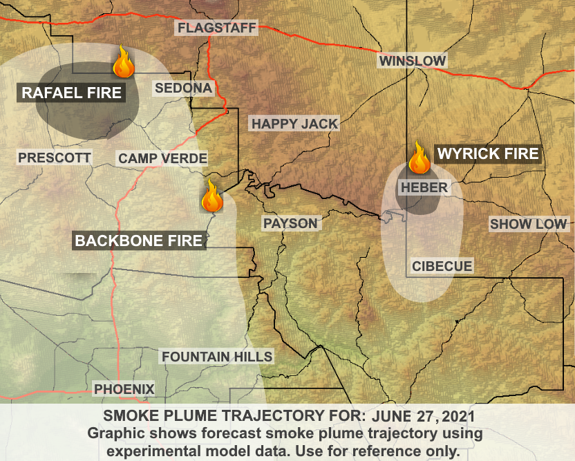 ArizonaDEQ's tweet photo. ADEQ has UPDATED the #BackboneFire Wildfire Smoke Forecast. See how the #smoke is affecting your local community #CampVerde #StrawberryAZ #PineAZ #Payson #HappyJack #Heber #ShowLow #AZFire
Learn More: https://t.co/OcMFpNusdJ https://t.co/KCeEMQx6Cf