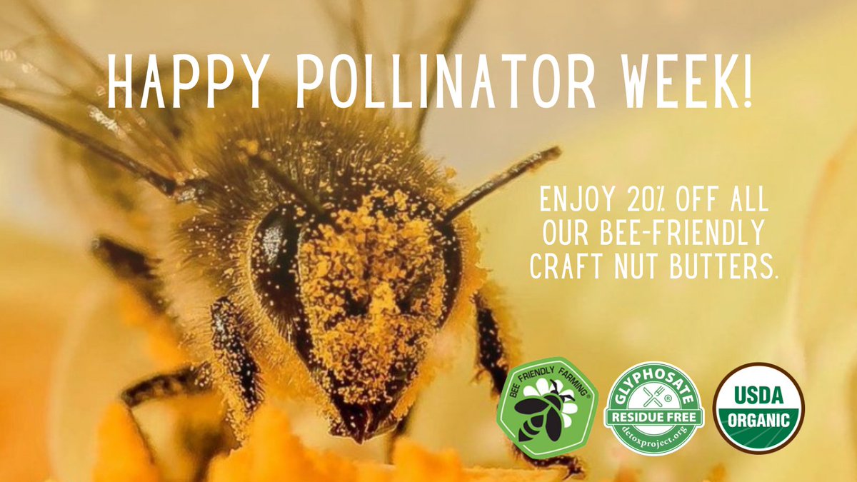 Thank you for celebrating #PollinatorWeek with us all week! Friendly reminder, we're continuing to celebrate through tonight at midnight PT with 20% off all our bee-friendly craft nut butters on our online store. 🦋🐝 Shop now → bit.ly/3gXyKRm