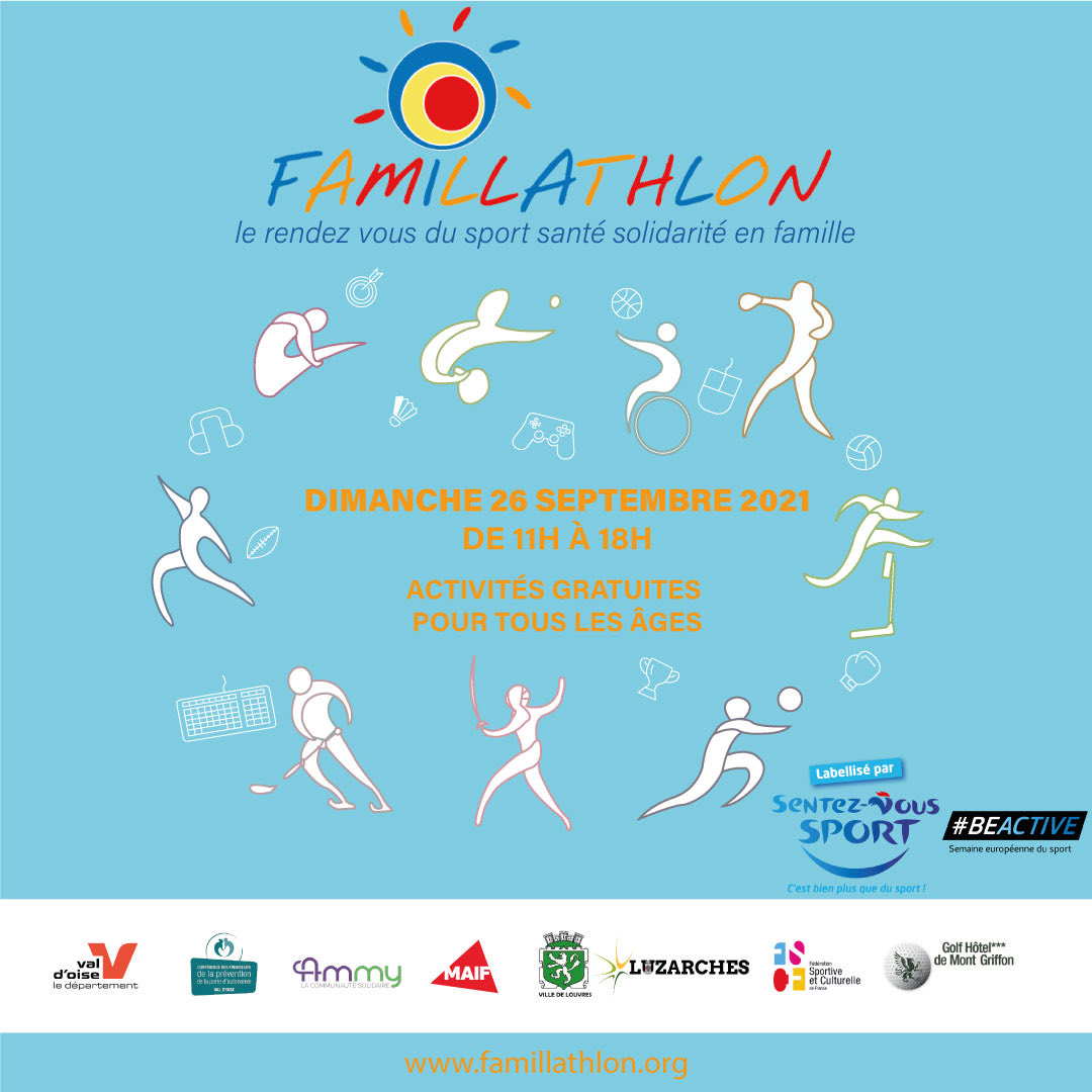 Nos partenaires de la 6 eme édition de Famillathlon ⁩ ⁦: ⁦<a href="/valdoise/">Département du Val d'Oise</a>⁩ #conferencedesfinanceurs ⁦<a href="/Ammycommunaute/">Ammy Communauté</a>⁩ ⁦<a href="/MAIF/">MAIF</a>⁩ ⁦<a href="/luzarches/">luzarches</a>⁩ ⁦<a href="/VilledeLouvres/">Ville de Louvres</a>⁩ ⁦@laFSCF⁩ ⁦<a href="/golfmontgriffon/">Golf de Mont Griffon</a>⁩ ⁦@SentezVousSport⁩ #BeActive