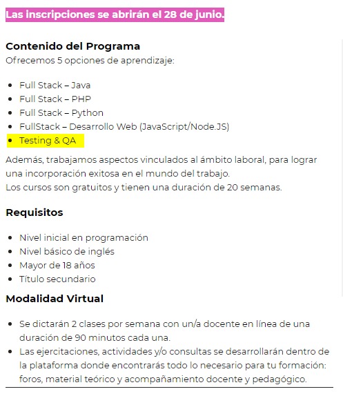 QA_Baires's tweet photo. FYI 👇👇👇  
Apertura de inscripciones: 28-06-2021  
https://t.co/elZXxZmdgz
#php #java #python #QA #Testing https://t.co/k2boX3otip