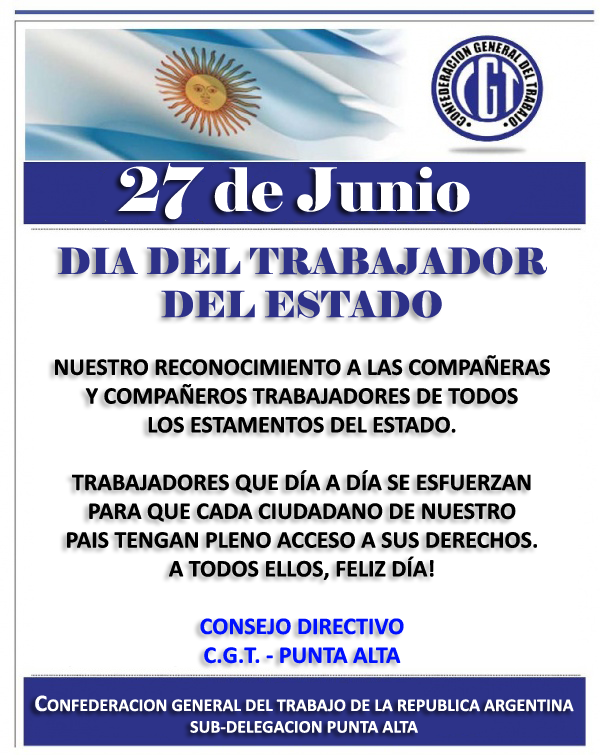 CGTPuntaAlta's tweet photo. ¡ Feliz Día Compañeras y Compañeros ! https://t.co/EQj1HlktNl