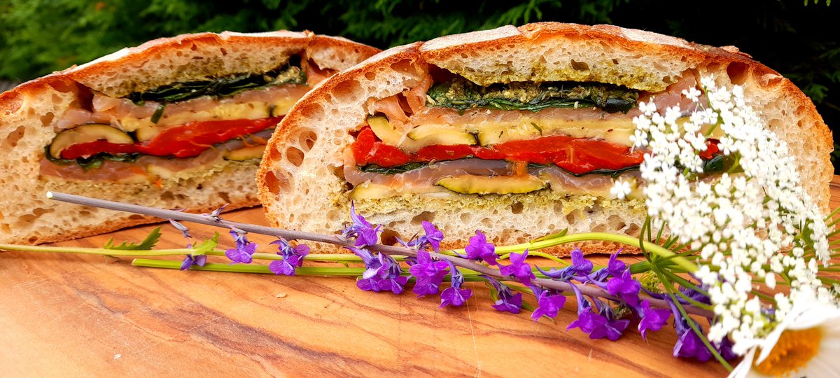 Ivycottagebaker's tweet photo. When life gives you a spare #sourdough make #panecunzatu #panbagnat #microbakery #edenvalley #cumbria #notjustlakes #notjustbread #bread #realbread #breadheroes21 #food #breadporn #foodpairing #Sandwich ☺ https://t.co/nd5fF2vpap