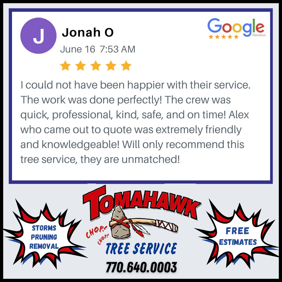 TomahawkTree's tweet image. Another great homeowner's review of their experience with @TomahawkTree service at their home!
#emergency #storm #treeservice #treecare #treeremoval #atlantatreeremoval #roswellga #alpharetta #sandysprings #atlanta #marietta #johnscreek #treecutting #treepruning  #stormdamage