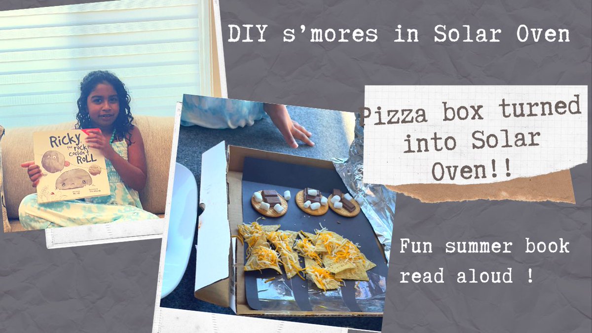 sana_vinoth's tweet photo. What can you do on a hot sunny day ? How about making marshmellow s’mores out of pizza box turned in to Solar oven and some summer read aloud !! #sciencewithsana #solaroven #stemeducation #stemgirls #bookrecommendations #bookstagram #summerreading #readalouds #kidslit https://t.co/eQ25O3A8pN
